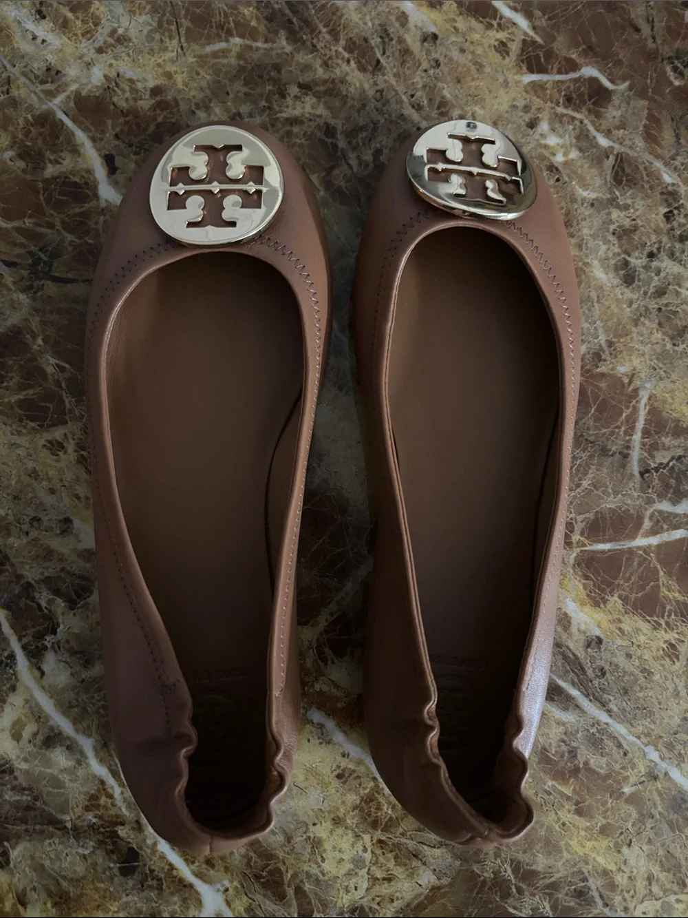 Tory Burch Cognac Leather Logo Medallion Ballet Flats, size 8